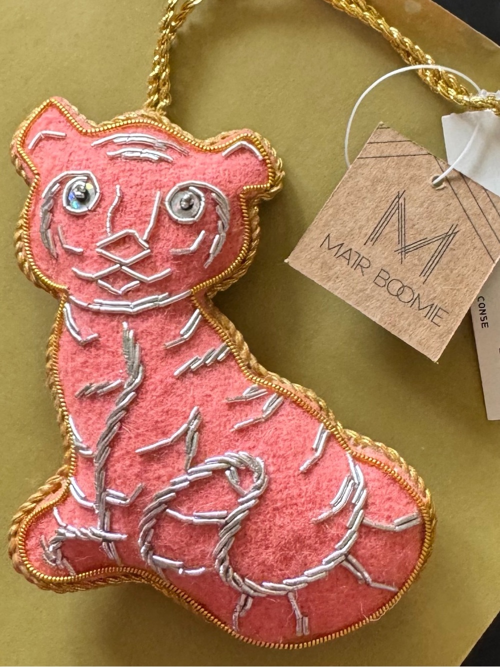 Pink Tiger Kids Bag Charm with Gold Trim